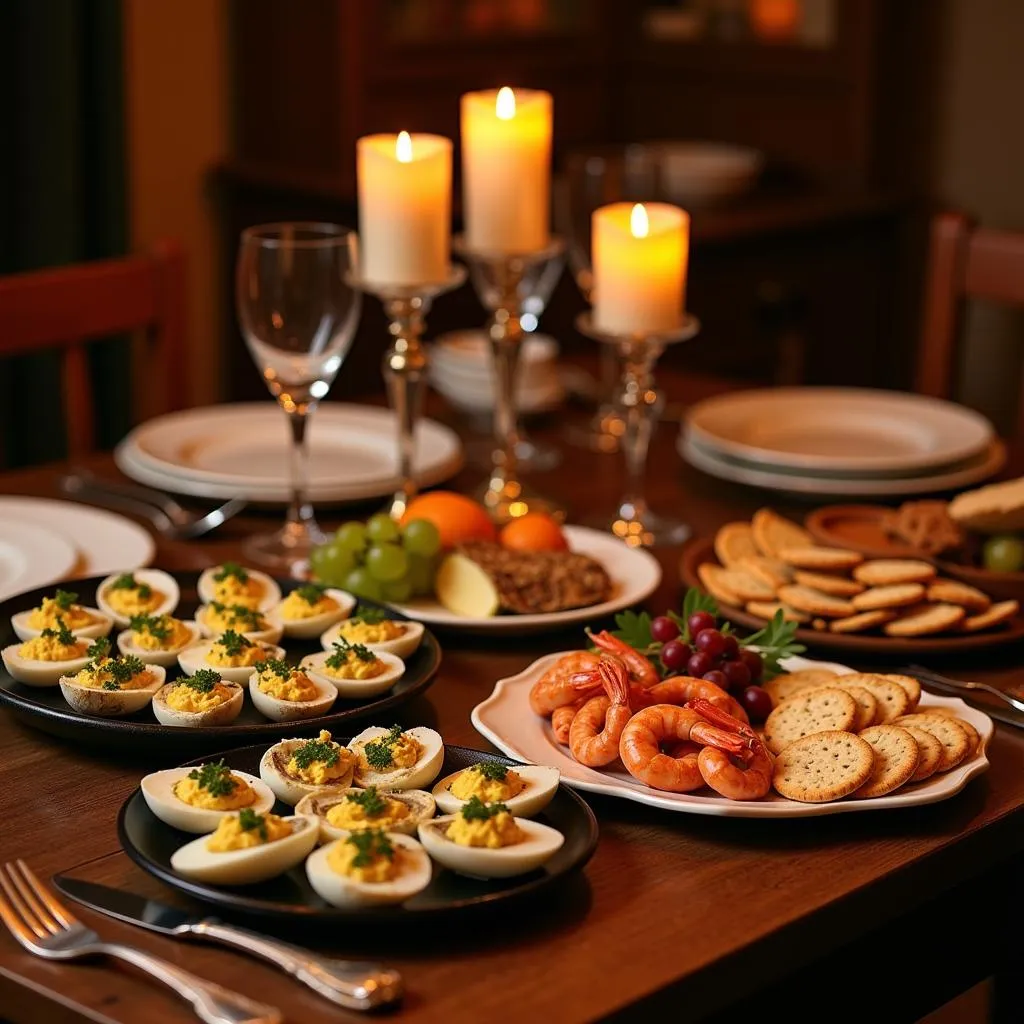 A spread of classic 1920s speakeasy food