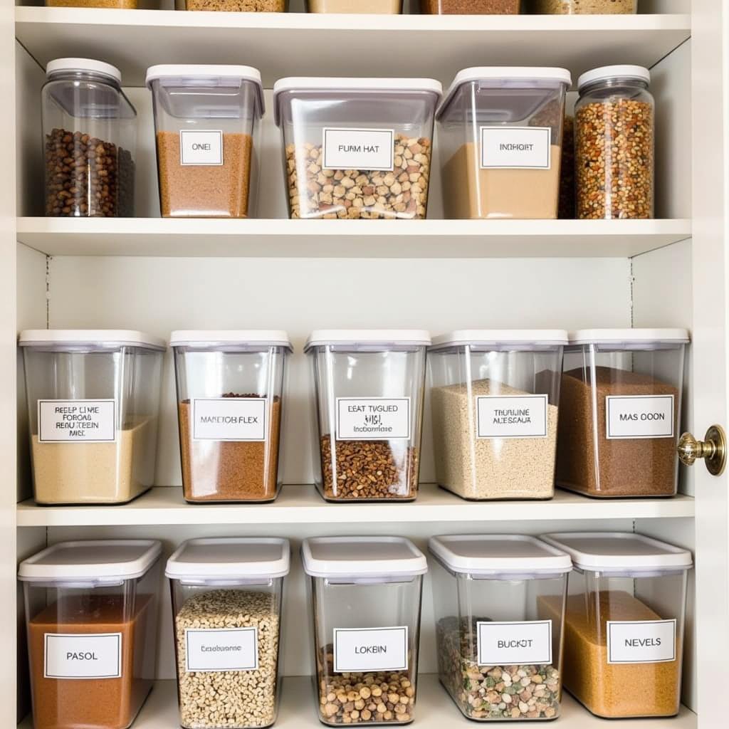 Organized Pantry with 2 Gallon Food Containers