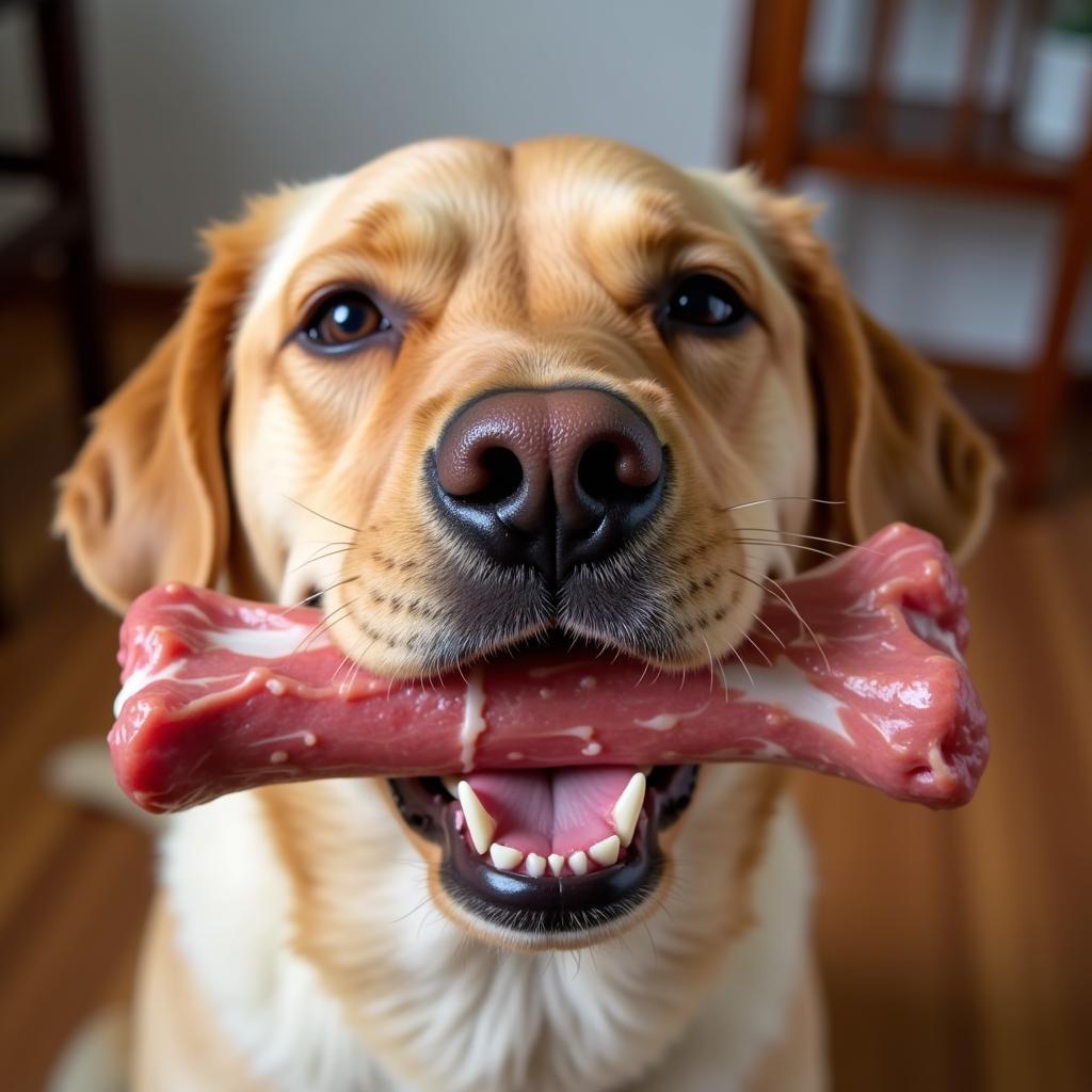 A Happy Dog Enjoying a Raw Bone