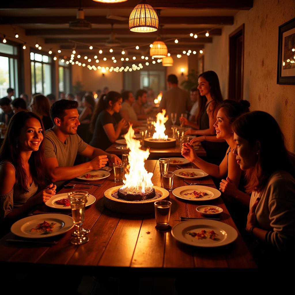 People enjoying a la roca food