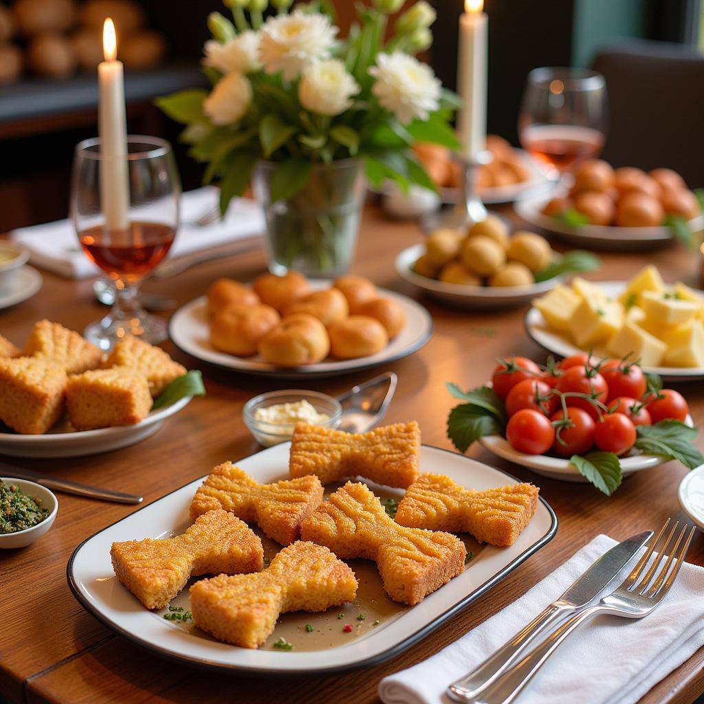 A Table Beautifully Set with Various Bow Tie Food Items