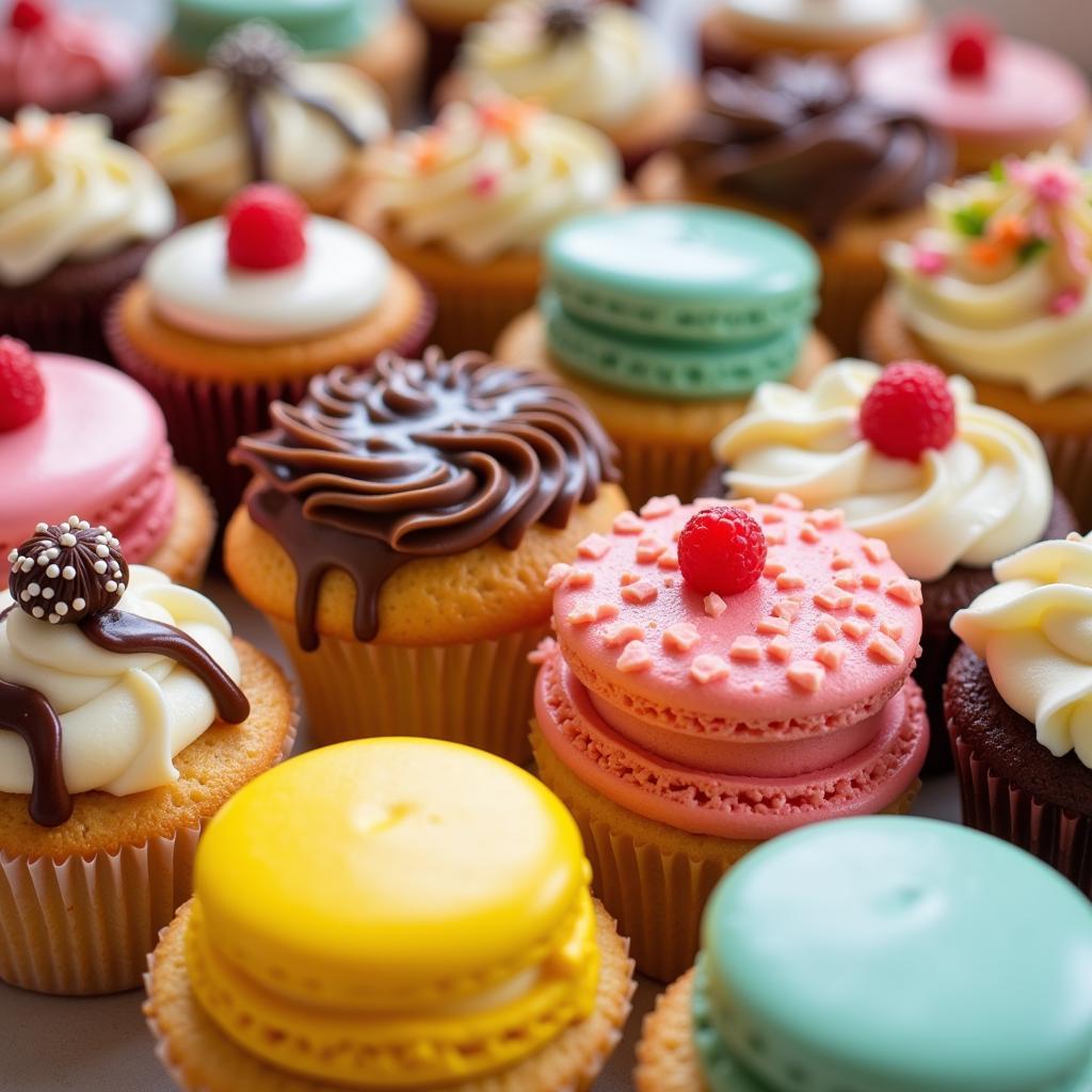 A variety of delicious pastries and desserts displayed on a bakery food truck counter