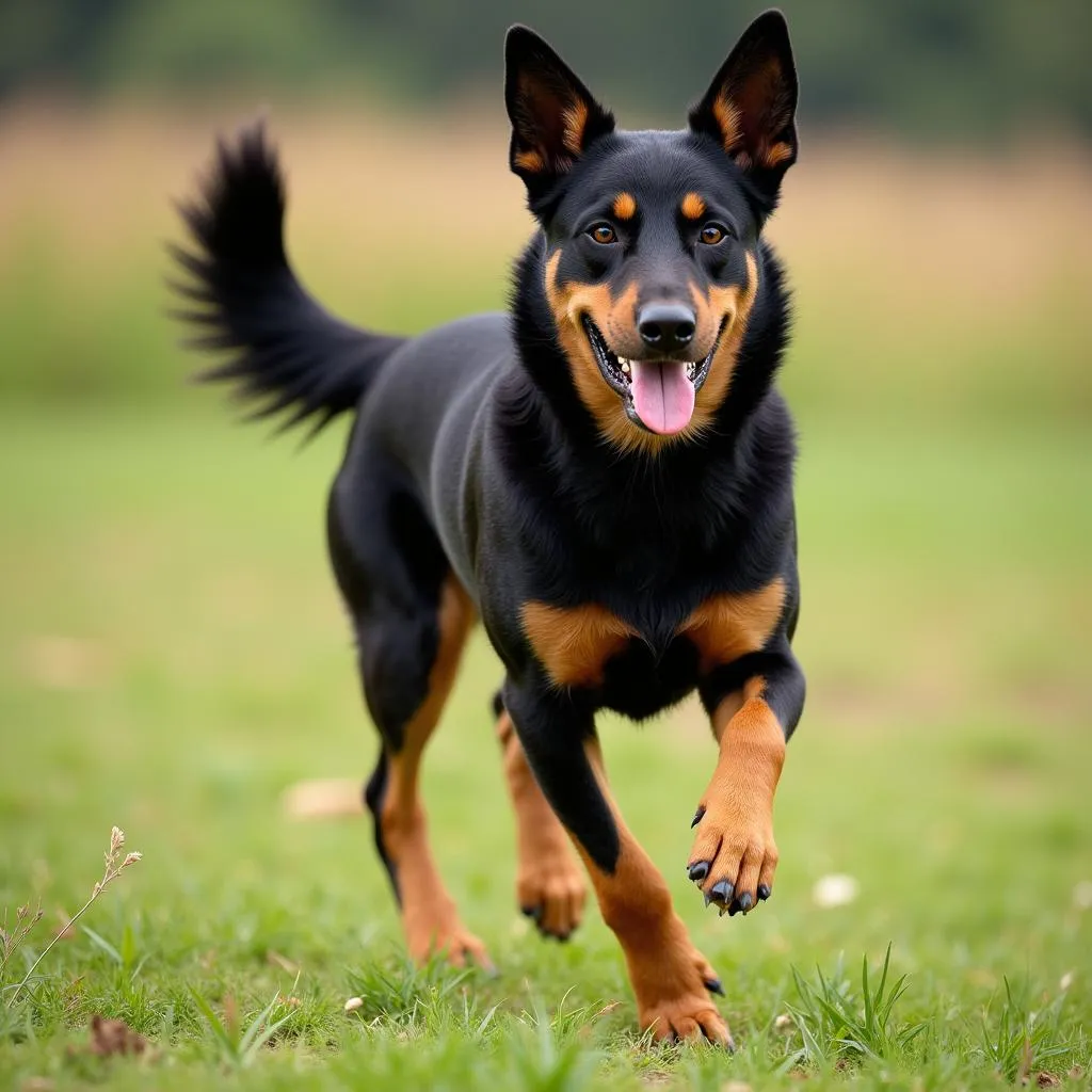 Active Australian Kelpie Dog Running in a Field