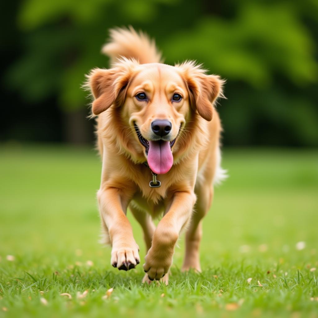 Active dog running in a field