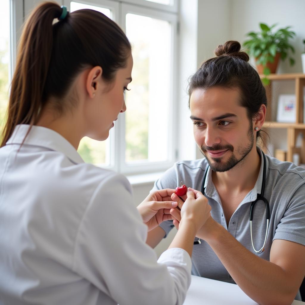 Acupuncturist Examining Patient