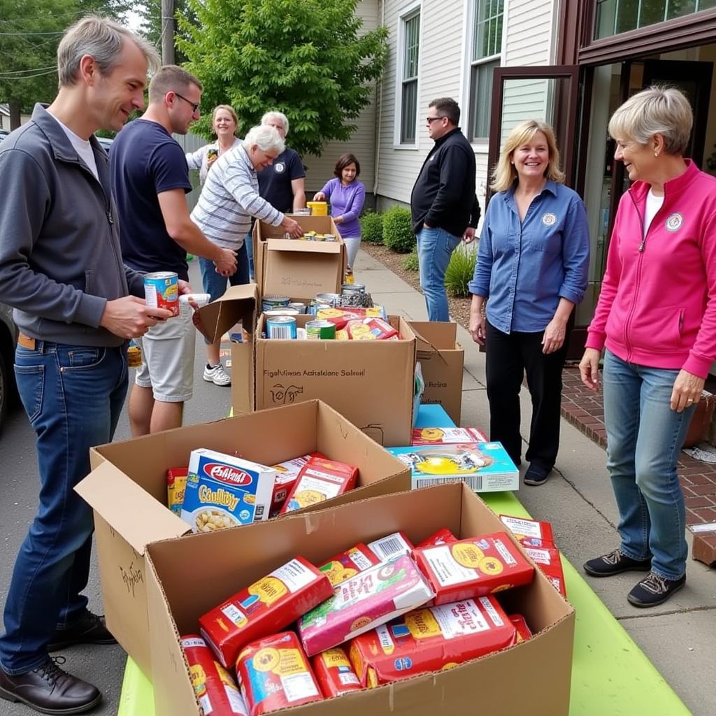 Community members participating in a food drive for Adams Food Pantry