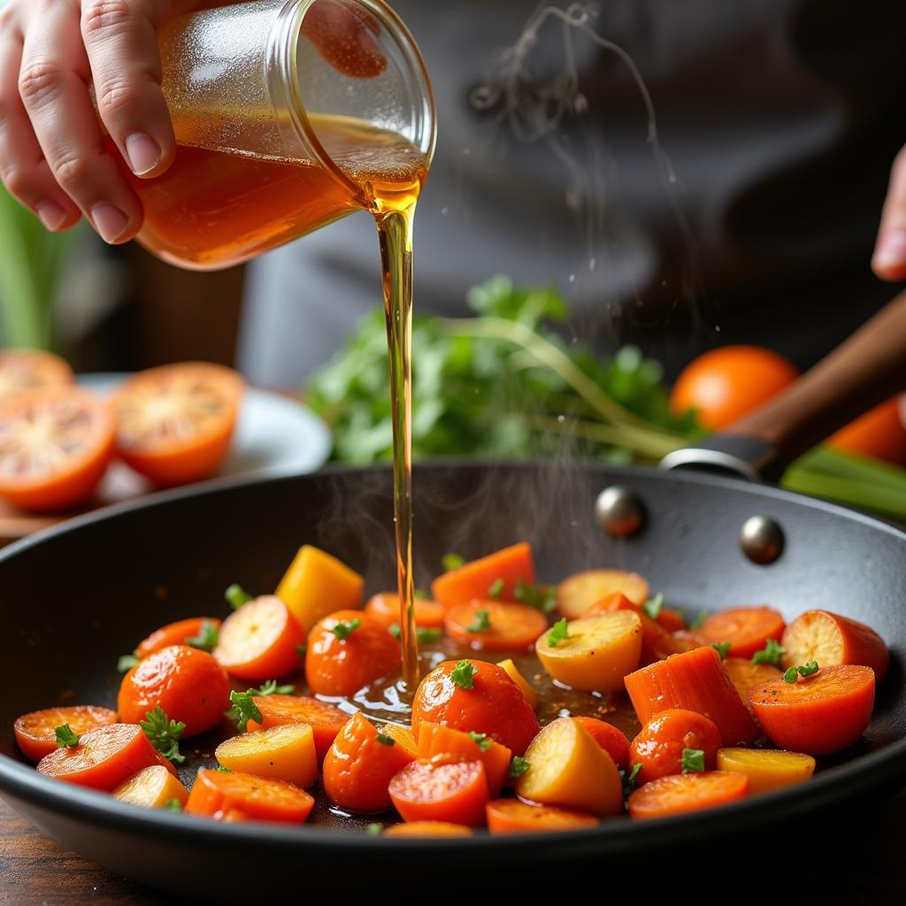 Adding Broth to Roasted Vegetables