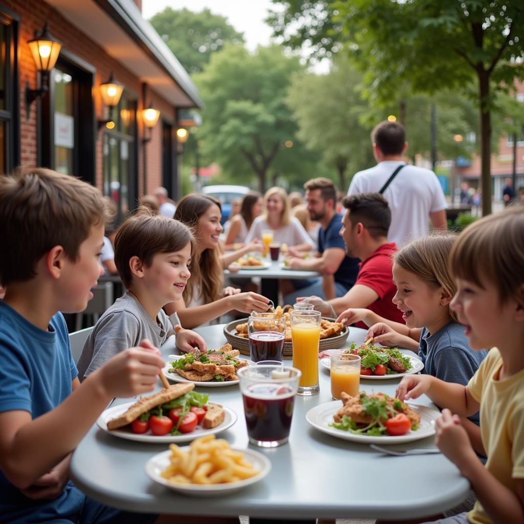 Customers enjoying their meals at the food truck