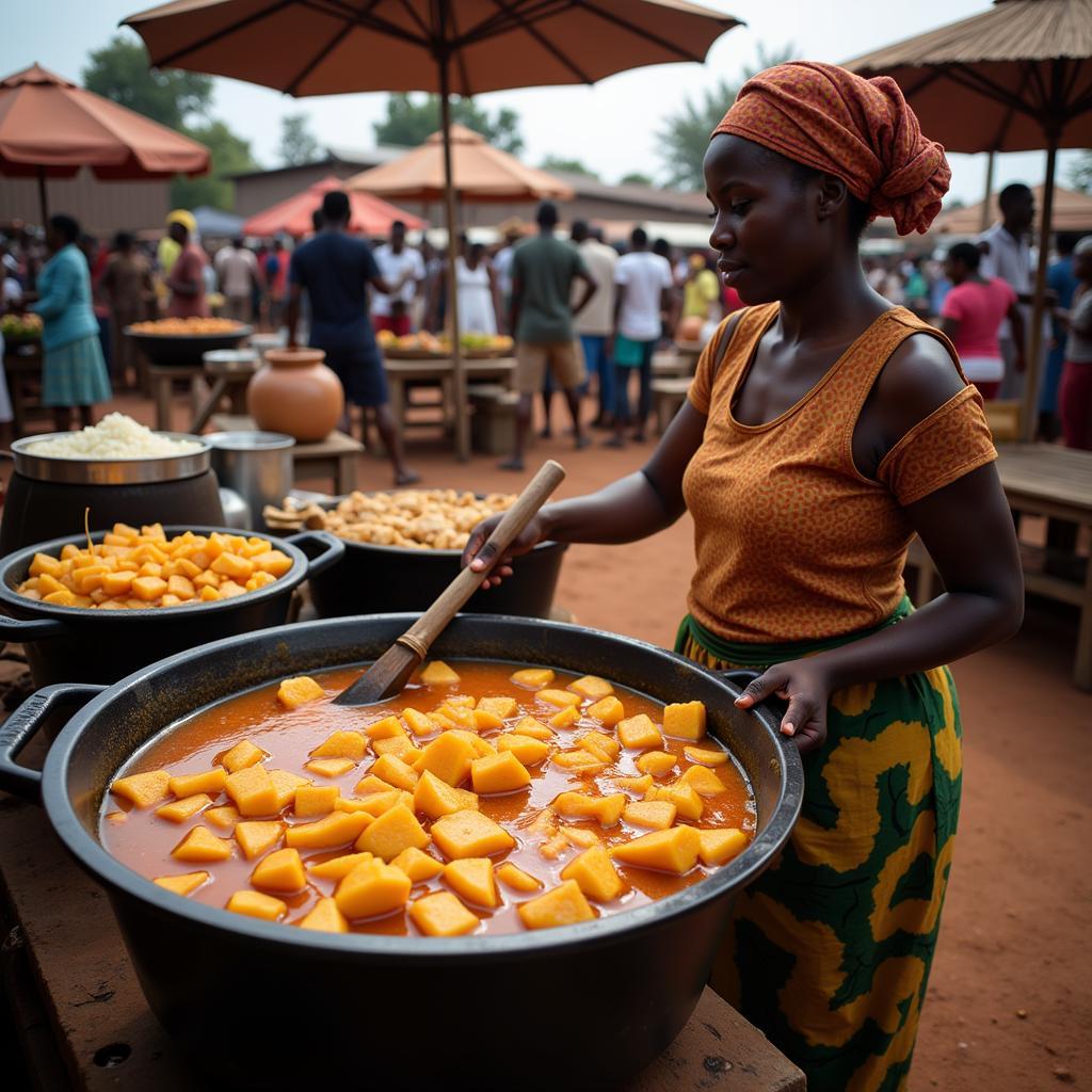 African market woman preparing ponmo