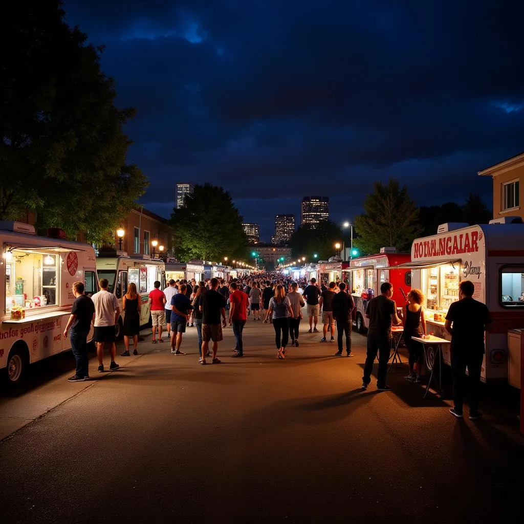 Albany Oregon Food Truck Scene at Night