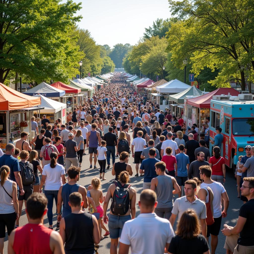 Crowds enjoying Ambler Food Truck Friday