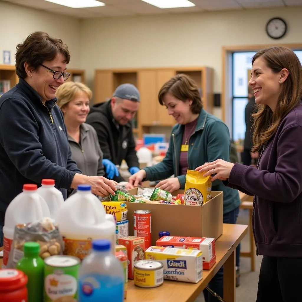 Volunteers sorting food donations at Amen Food Pantry