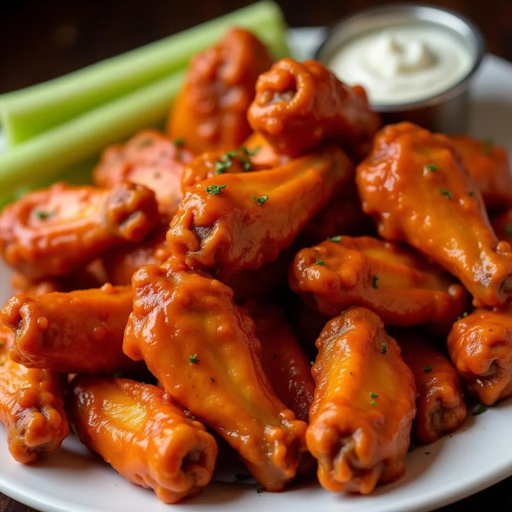 A plate piled high with classic Buffalo wings at Anchor Bar.