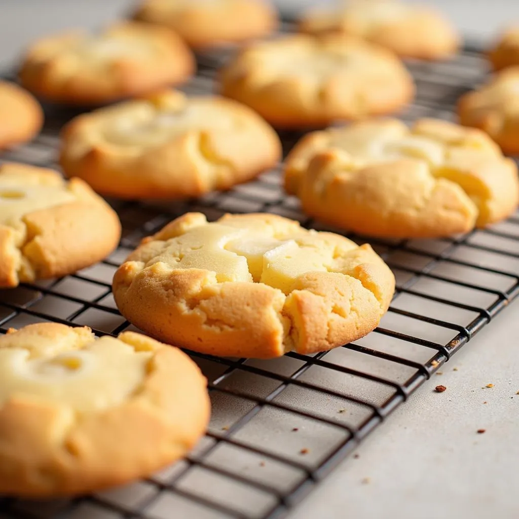 Angel food cake cookies cooling on a wire rack