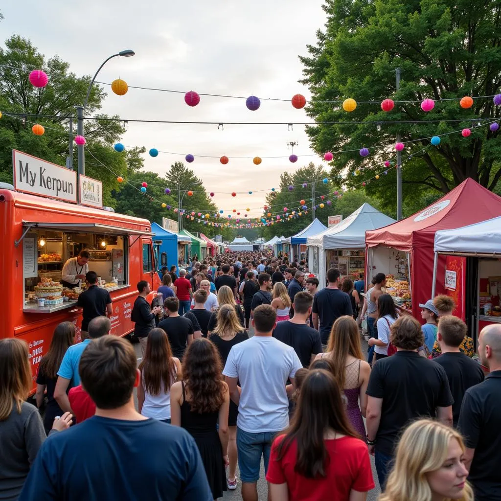 Crowd enjoying the food trucks at the Anoka Food Truck Festival