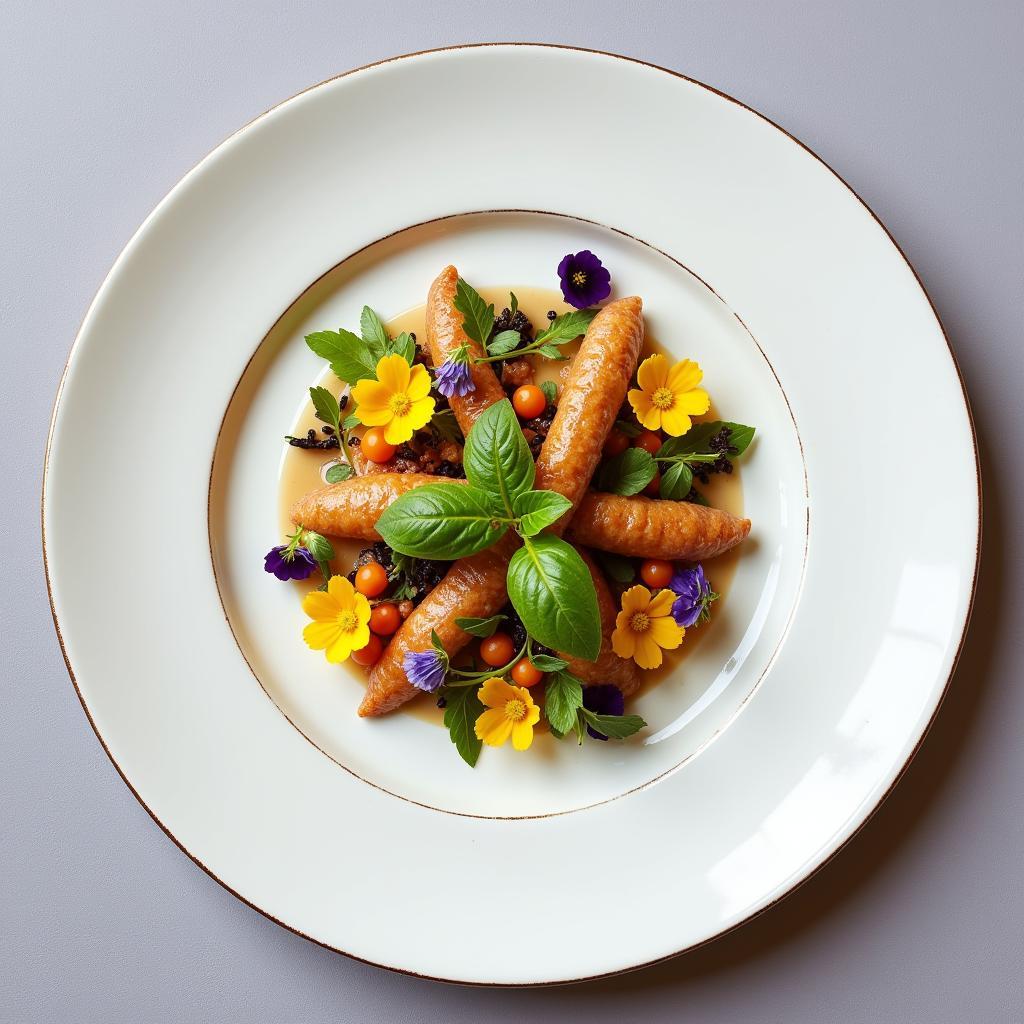 Appealing Food Bomb Presentation: A beautifully plated dish with garnishes and artistic arrangement, emphasizing visual appeal.