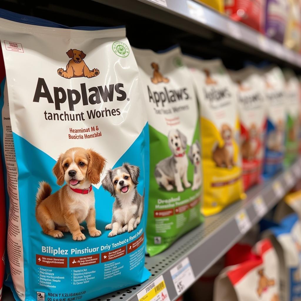 Applaws puppy food packaging on a shelf