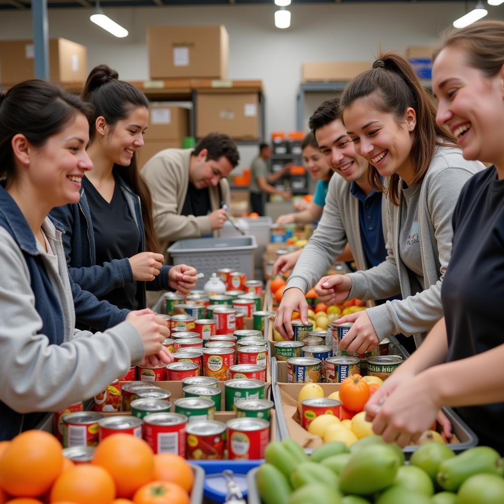 Volunteers at an Apple Valley food shelf organizing donations