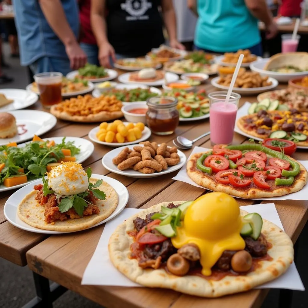 An array of delicious dishes from various food trucks at the Appleton Food Truck Rally.