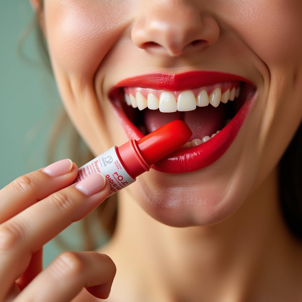 Woman Applying Food Lip Balm