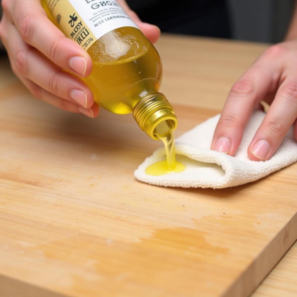 Applying food safe linseed oil to a wooden cutting board