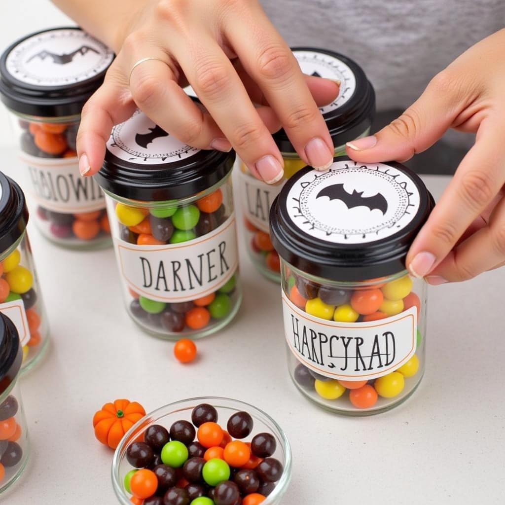 Decorating Jars with Printable Halloween Food Labels