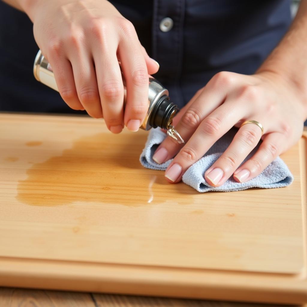 Applying mineral oil to a cutting board