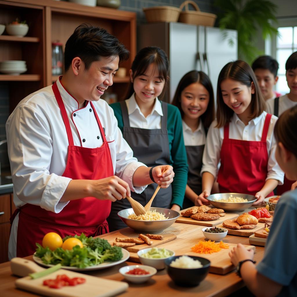 Students Engage in an Asian Cooking Class