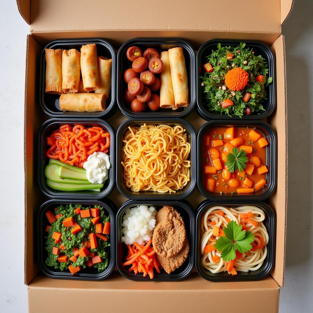 Assortment of Asian Food in a Delivery Box