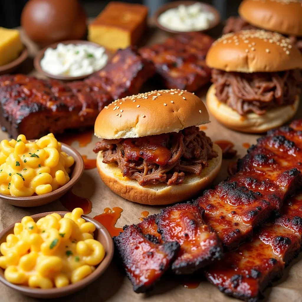 An assortment of delicious BBQ food truck dishes.