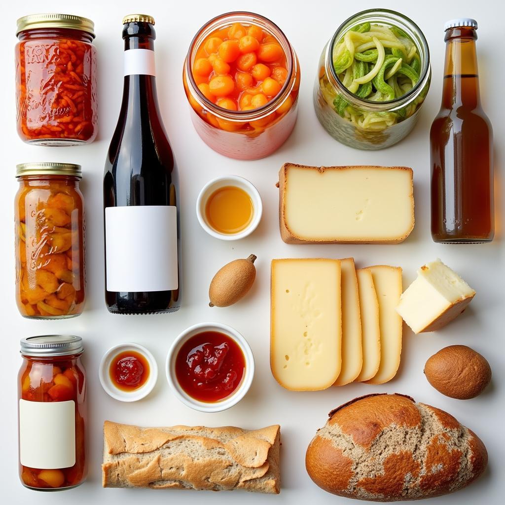 A table laden with a variety of fermented food products.