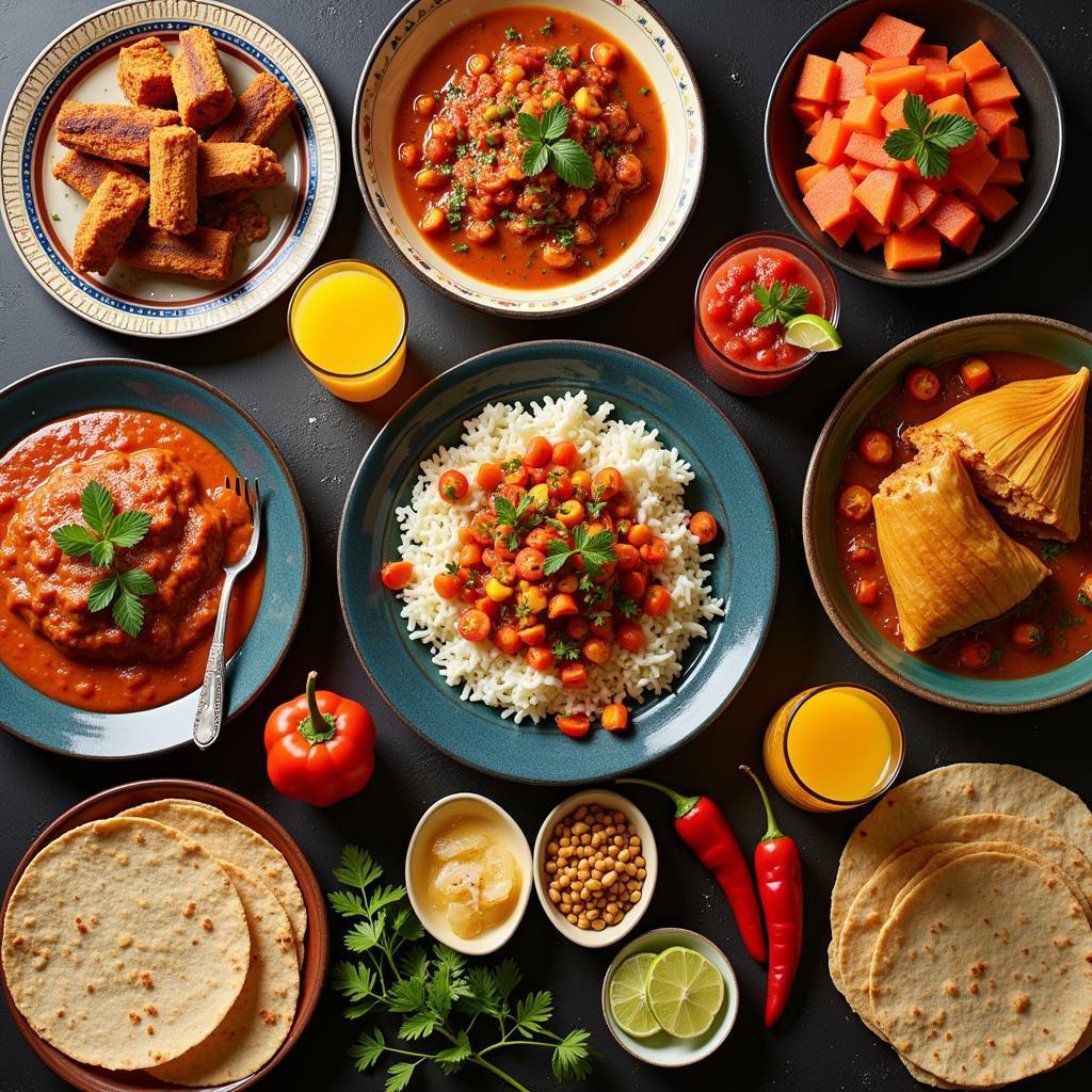 An assortment of traditional Guatemalan Thanksgiving dishes arranged on a table