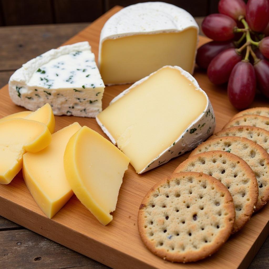 Cheeseboard featuring Minnesota cheeses, crackers, and grapes