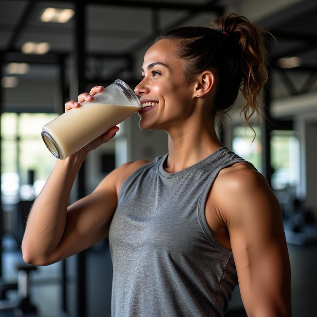 Athlete Drinking Protein Shake After Workout