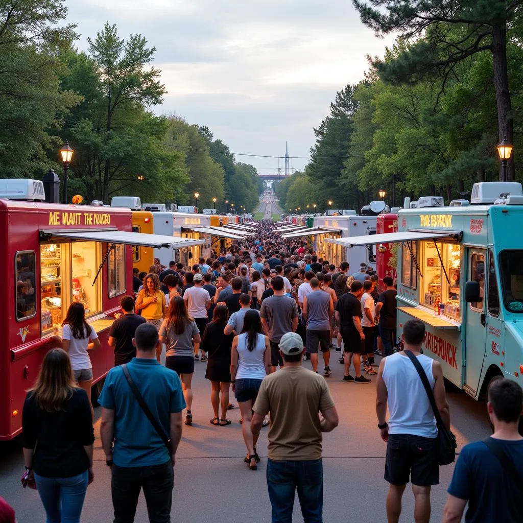 Crowd enjoying food and drinks at Augusta food truck festival