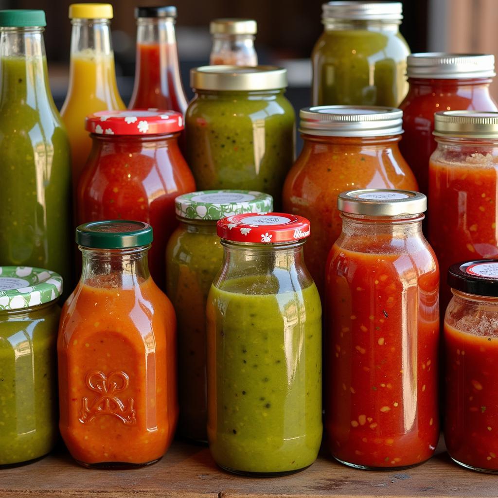 Assortment of vibrant Austin Texas salsas