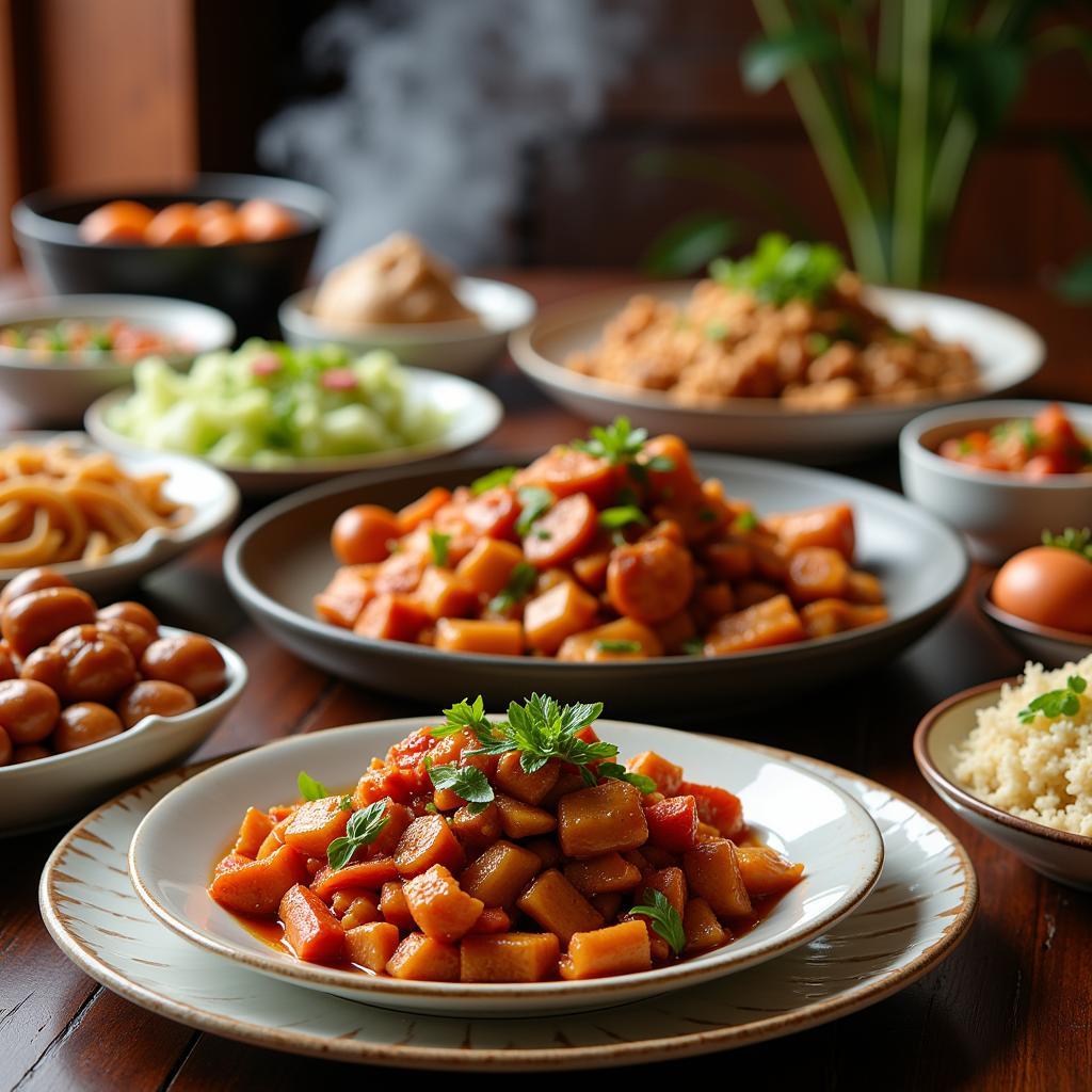 A table setting with a variety of authentic Chinese dishes in Hartford, CT