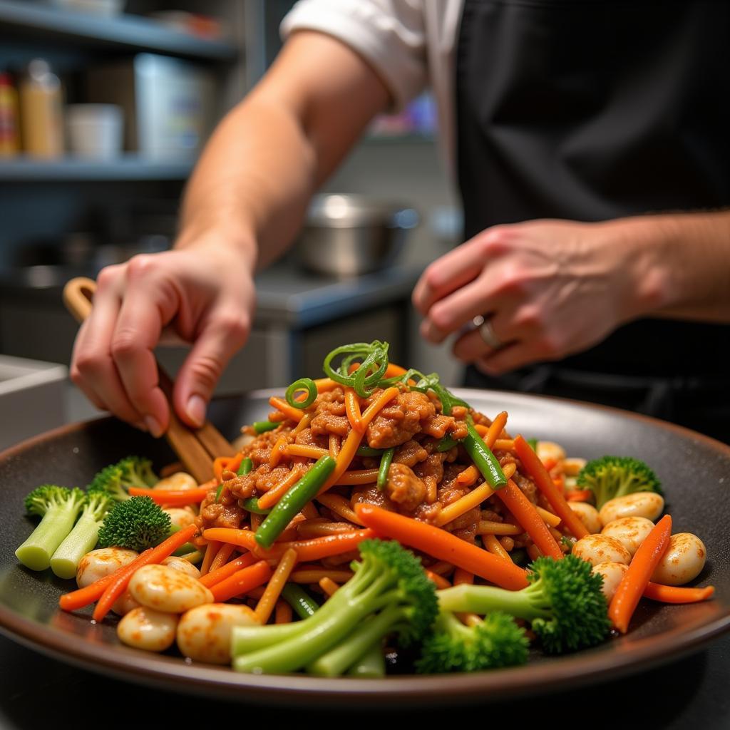 A chef in Roswell expertly prepares traditional Chinese dishes.