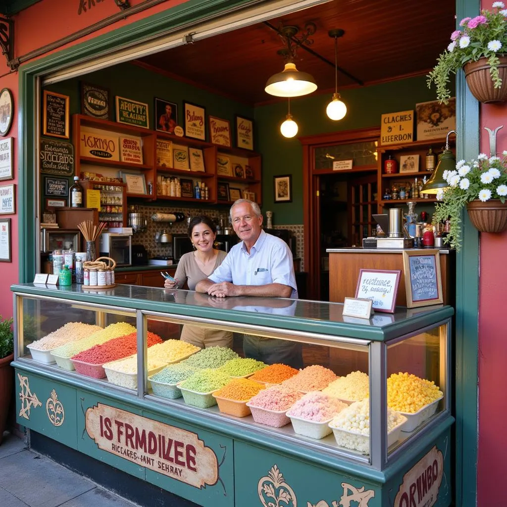 A traditional nieves shop with colorful signage