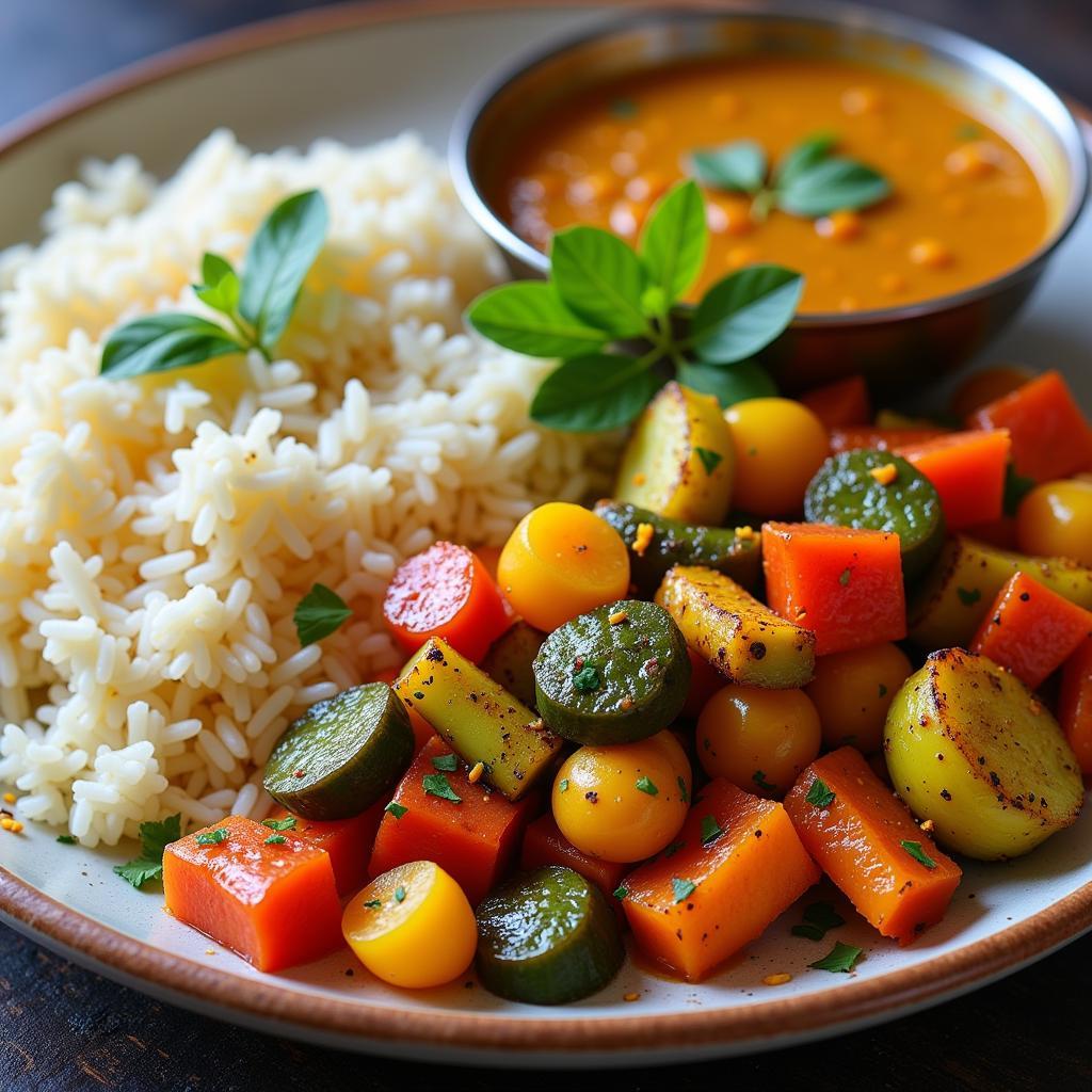 Ayurvedic Meal with Rice, Vegetables, and Legumes