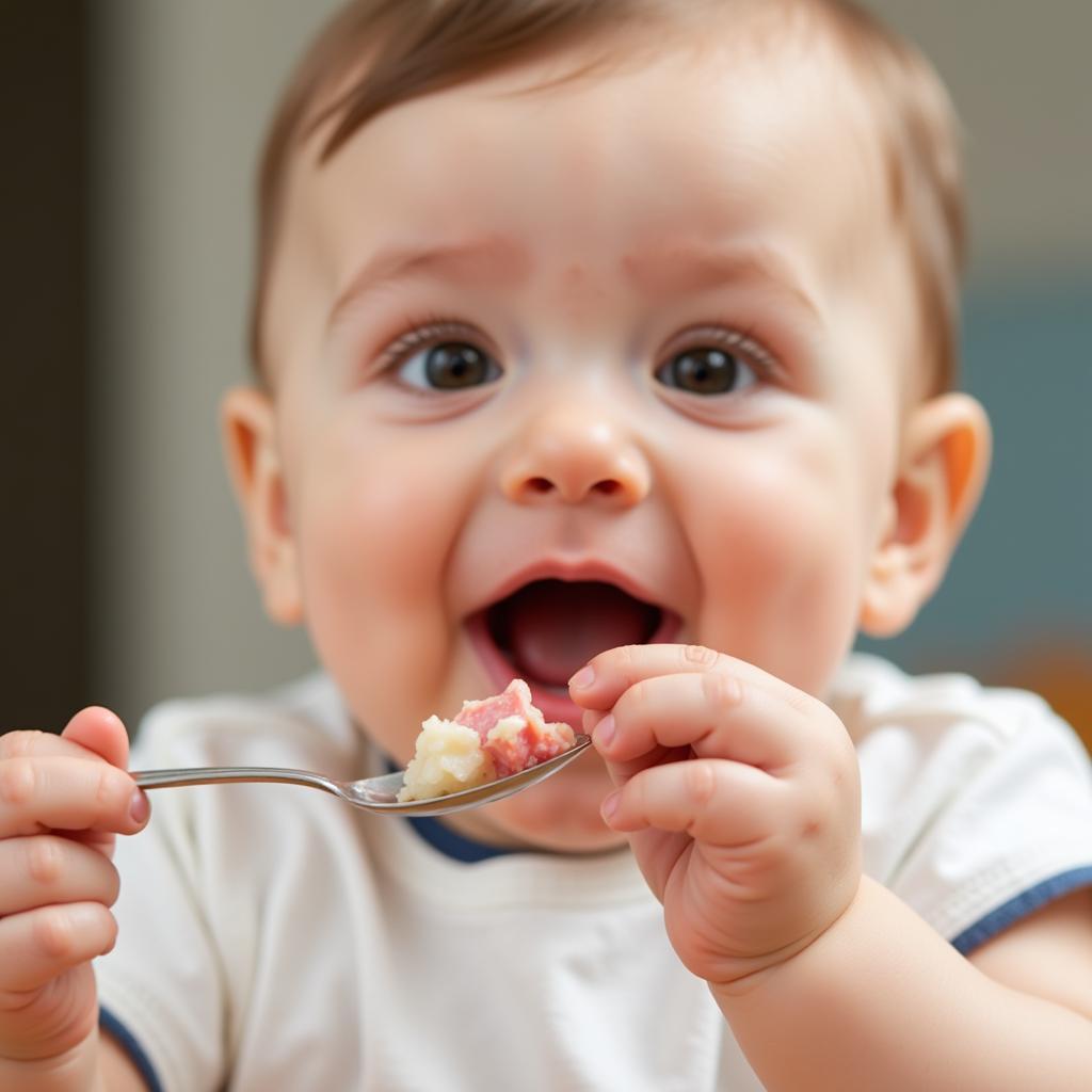 Baby Enjoying Ham Puree