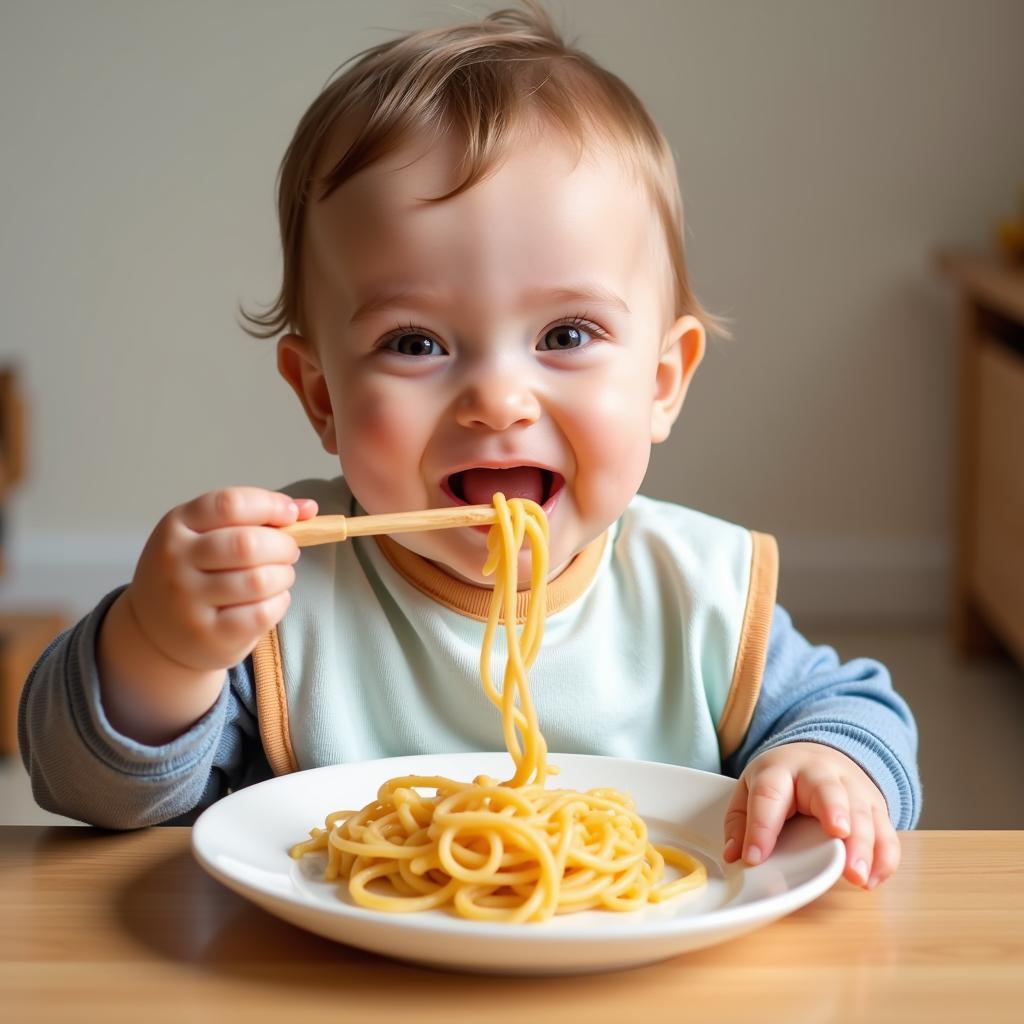 Baby Enjoying a Mess-Free Meal with Food Catching Bib