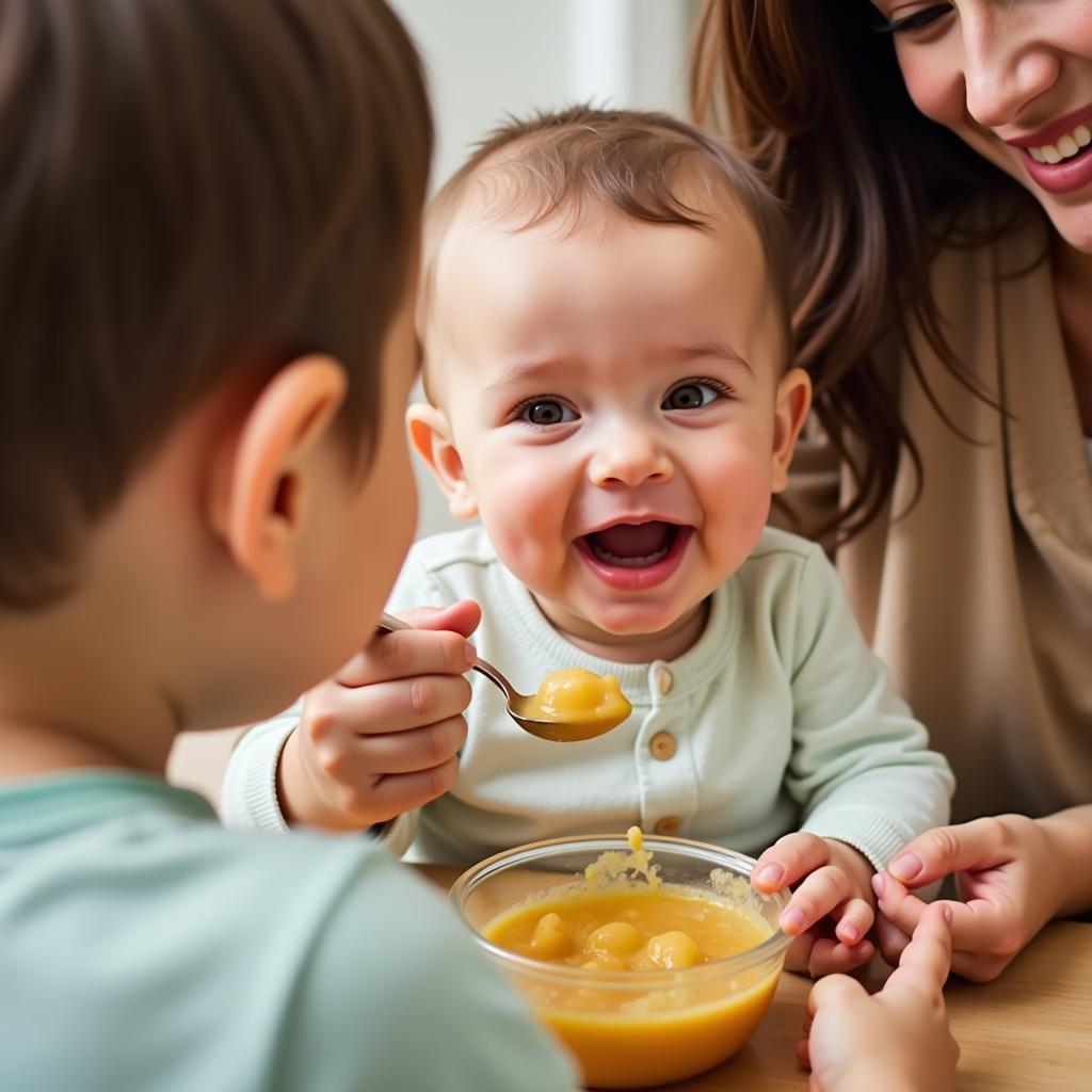 Baby Enjoying Gerber Pear Food