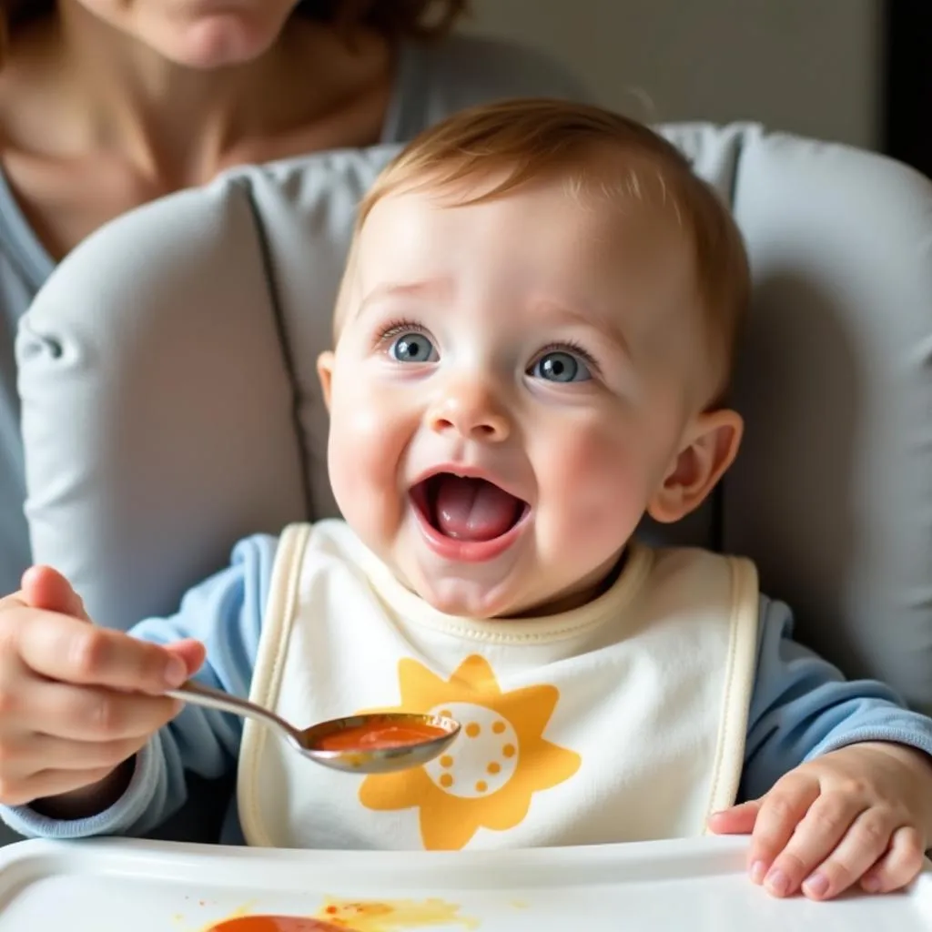 Baby Enjoying Meat Puree