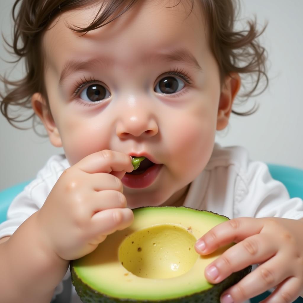 Baby trying avocado for the first time