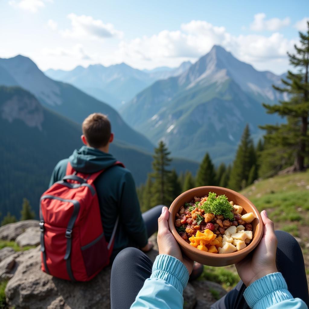 Backpacker Enjoying Meal