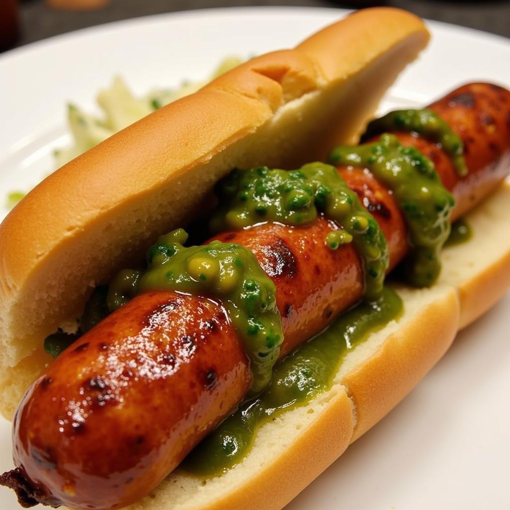 A close-up of the Baires Grill Choripan sandwich