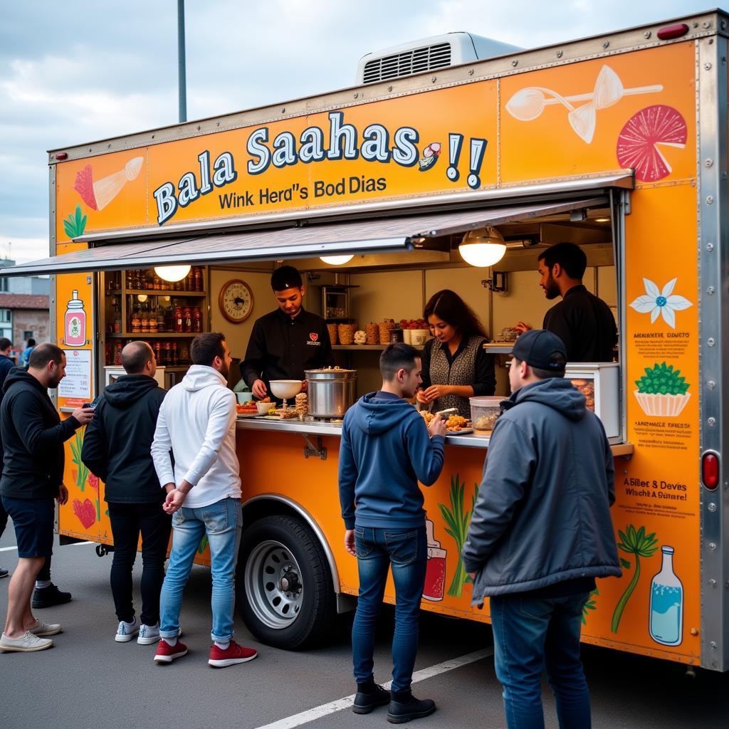 Vibrant Bala Saahas food truck serving customers