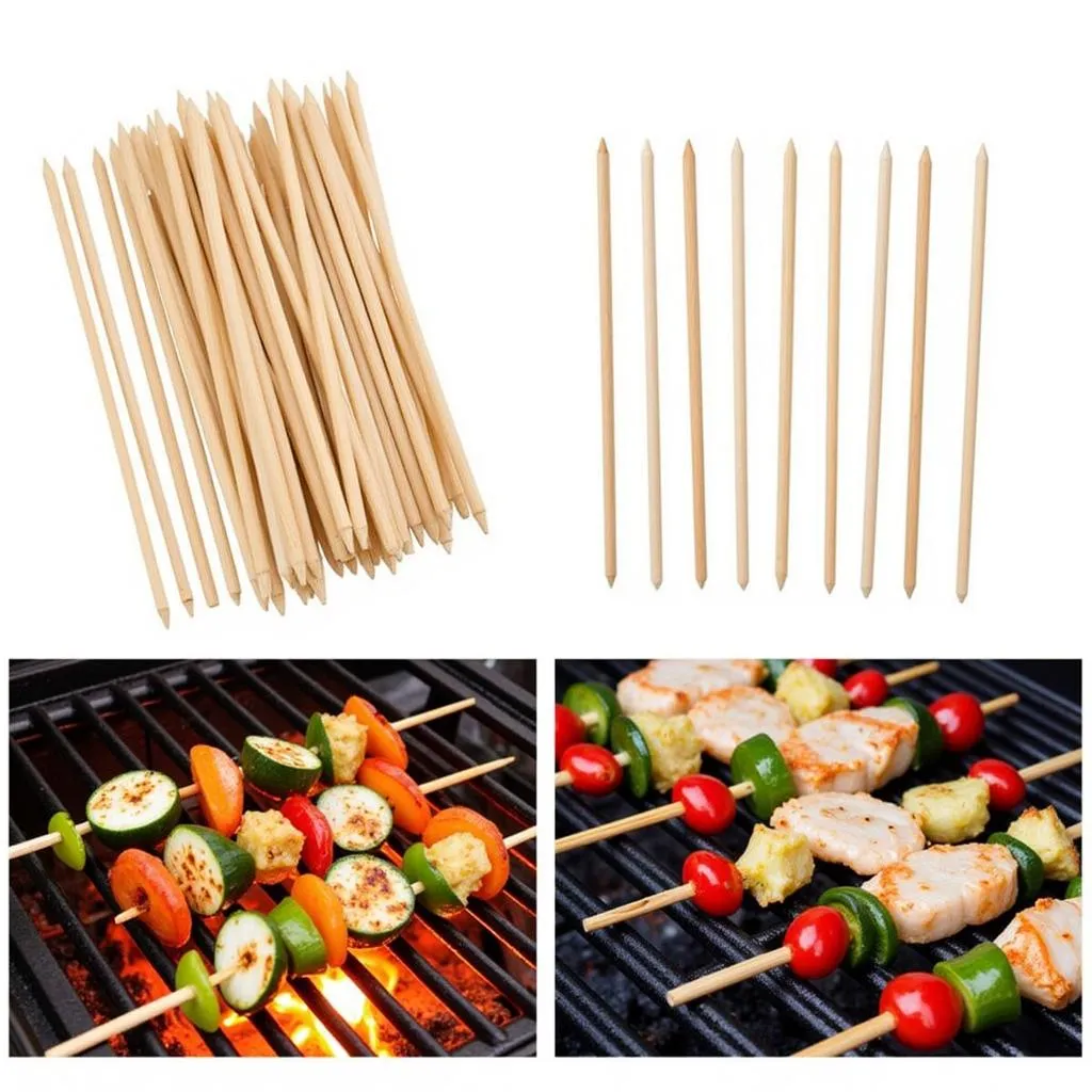 Bamboo skewers for grilling and barbeque