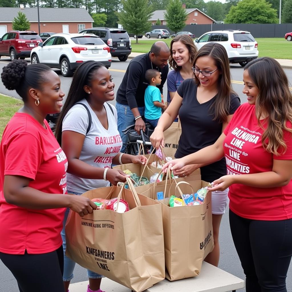 Families receive groceries at a Banks Jackson Food Bank distribution event.